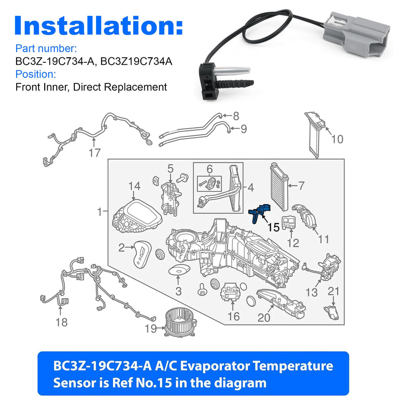A/C Evaporator Temperature Sensor for Ford F-250 F-350 Super Duty 6.2L 6.7L 2011-2016 BC3Z-19C734-A BC3Z19C734A 926-546