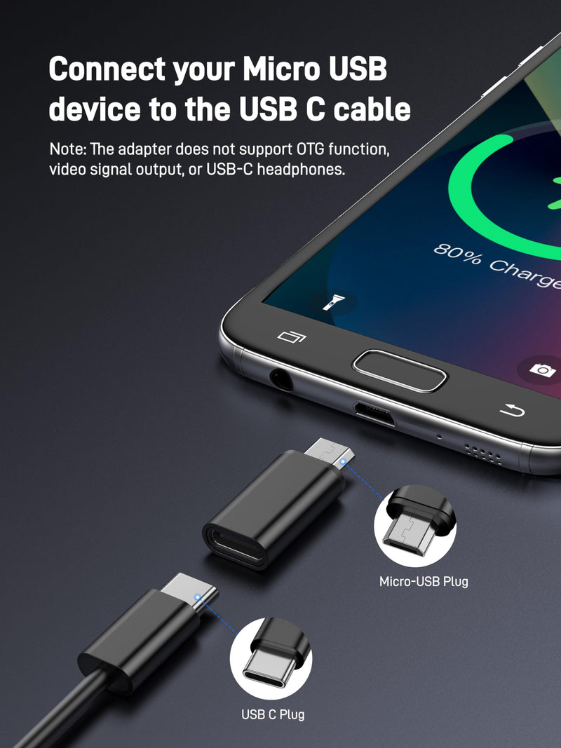 USB C to Micro USB Adapter, 10 Pack USB Type C (Female) to Micro USB (Male) Convert Connector Support Charge and Data Sync Compatible with Samsung Galaxy S7 S7 Edge, Nexus 5 6. Black 10Pack