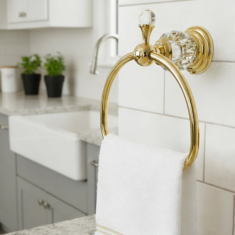 Gold Towel Ring,Crystal Hand Towel Holder Bathroom,Polished Hand Towel Ring Round Rack Wall Mounted Bling Bathroom Accessories Gold B
