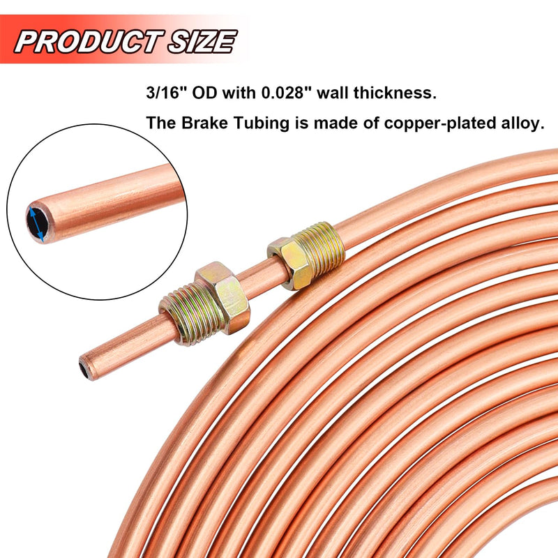 Tnisesm 3/16" Brake Line Tubing Kit, Upgrade Flexible Copper-Coat Brake Line Tubing Roll for hydraulic brakes Fuel Transmission System 3/16" no Fittings