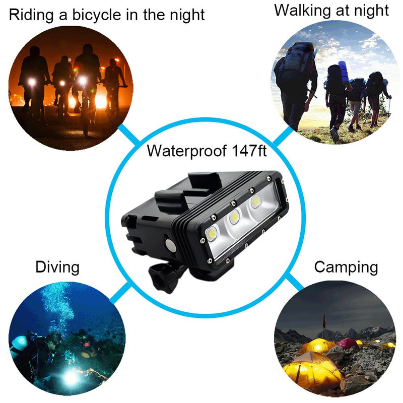 Suptig Underwater Lights Dive Light Dual Battery Waterproof LED Video LIght Compatible for Gopro Hero 8 Hero 7 Hero 6 Hero 5 Hero 4 And Other Action Cameras, Waterproof 147ft(45m)