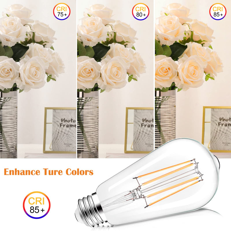 PARTPHONER LED Light Bulbs Dimmable Vintage Edison Bulb, E26 LED Bulb 60W Equivalent 720 Lumens, Warm White 2700K, ST58 Antique LED Filament Bulb CRI 85+, Clear Glass, Pack of 12 12 Count (Pack of 1)