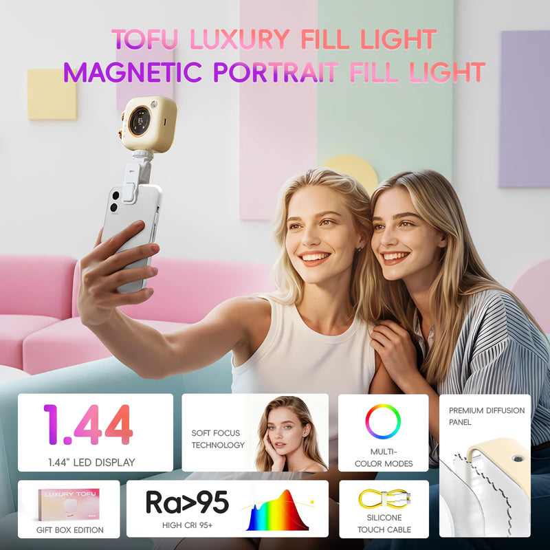 PHOTOOLEX Selfie Light, Portable LED Video Light, Soft Glow Fill Light | with Clip & Mini Tripod, CRI 96+/2500K-9900K/2000mAh Battery, for Phone Webcam Laptop Photo Makeup, Gift for Friends
