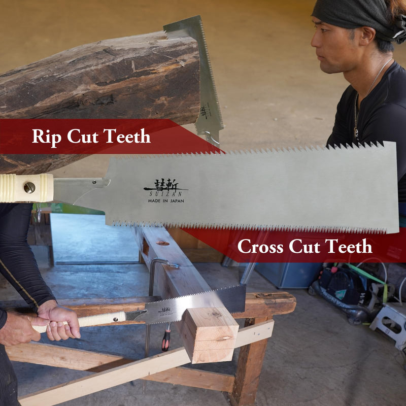 SUIZAN Ryoba Double Edge Saw 12" - Professional Japanese Pullsaw Wood Handsaw Large Blade Woodworking Tools 12 Inch (300mm) Hand Saw