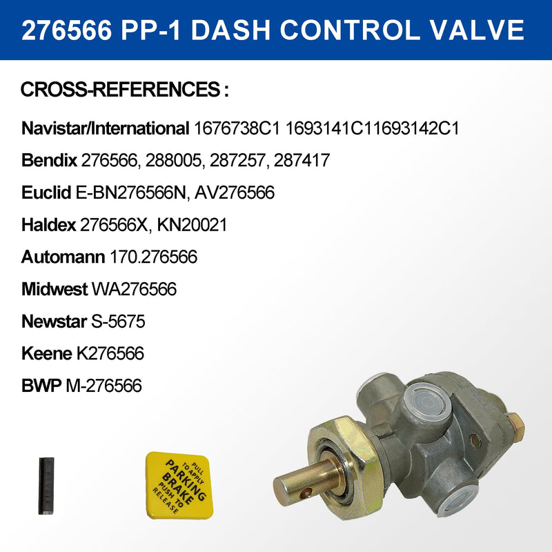 276566 PP-1 Dash Control Valve - 20PSI 1/8" Push/Pull Control - Replacement for Bendix 276566 277015|Haldex KN20021| - Truck and Trailer Dash Air Valve for Parking Emergency Brake Contol 276566 - 20PSI