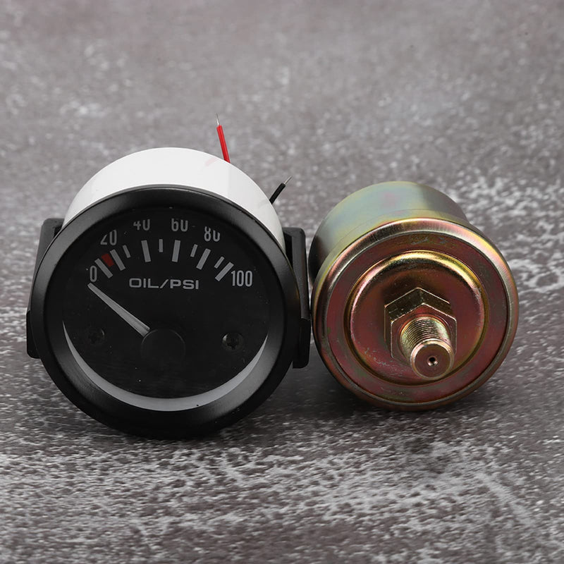 2in 100PSI Oil Pressure Gauge Kit, White Light Universal for 12V Car Truck