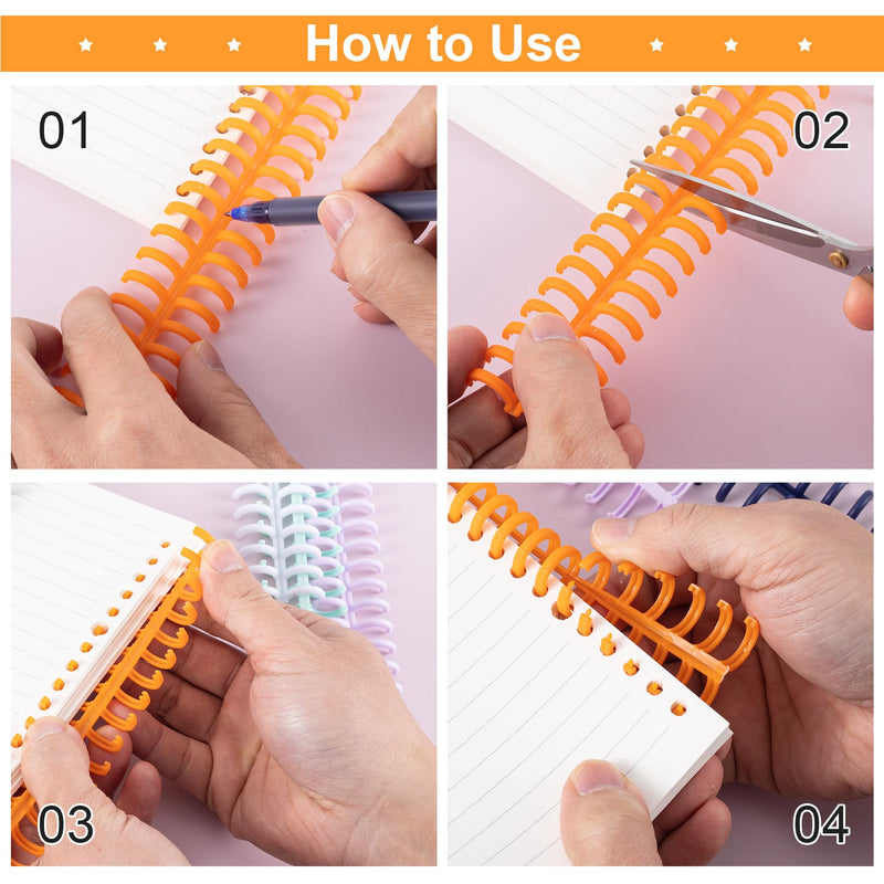 15 Pack 3/8" Comb Binding Spines Plastic 26 Rings Spiral Binding Coil Multicolors for Binding Machines Teacher Student Study Document Notebook File Planners Making