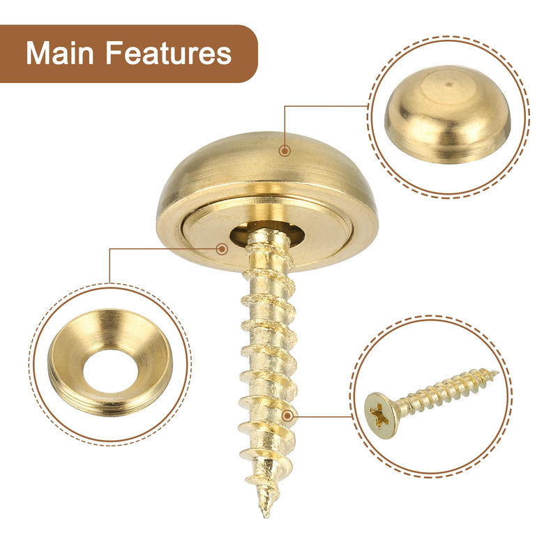 uxcell 30Pcs Brass Decorative Screws with Caps, 15mm Mirror Screws Cover Self-Tapping Screws for Furniture Fixing, Gold Tone (Pack of 2) 15mm (Pack of 2)