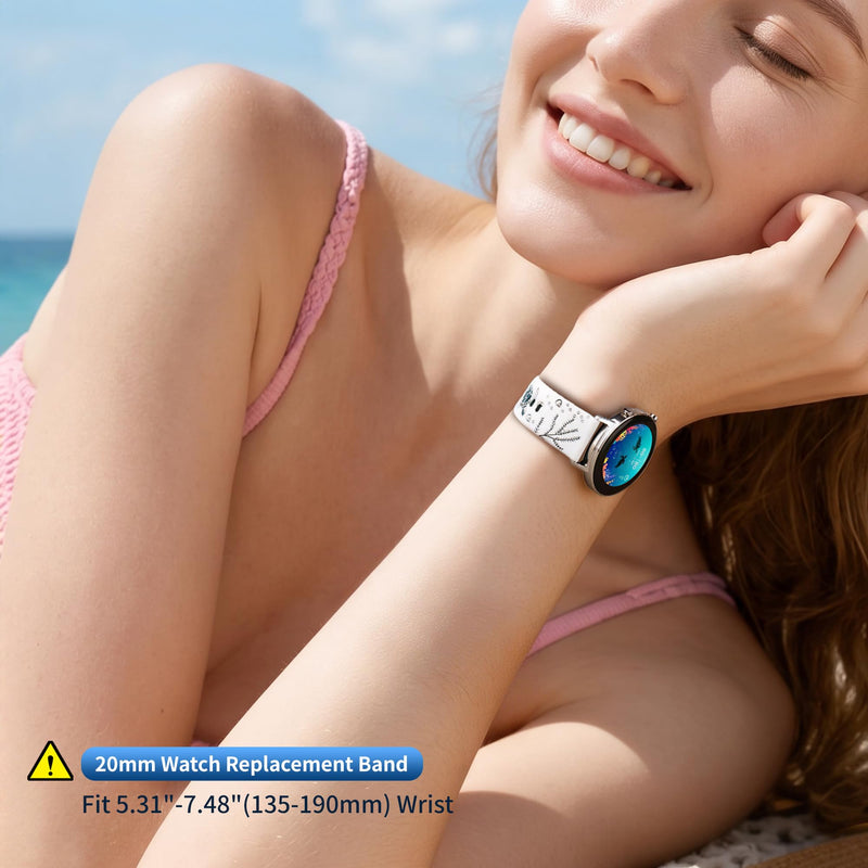 Sea Turtle Engraved Bands for Samsung Galaxy Watch 9/8/7/6/5/4 (40mm/44mm) | Soft Cute Silicone Sport Band for Galaxy Watch 3(41mm)/5 Pro(45mm) Active 2(40/44mm) Garmin Vívoactive 6/5/3 Amazift Active 2 White/Pine Needle Green