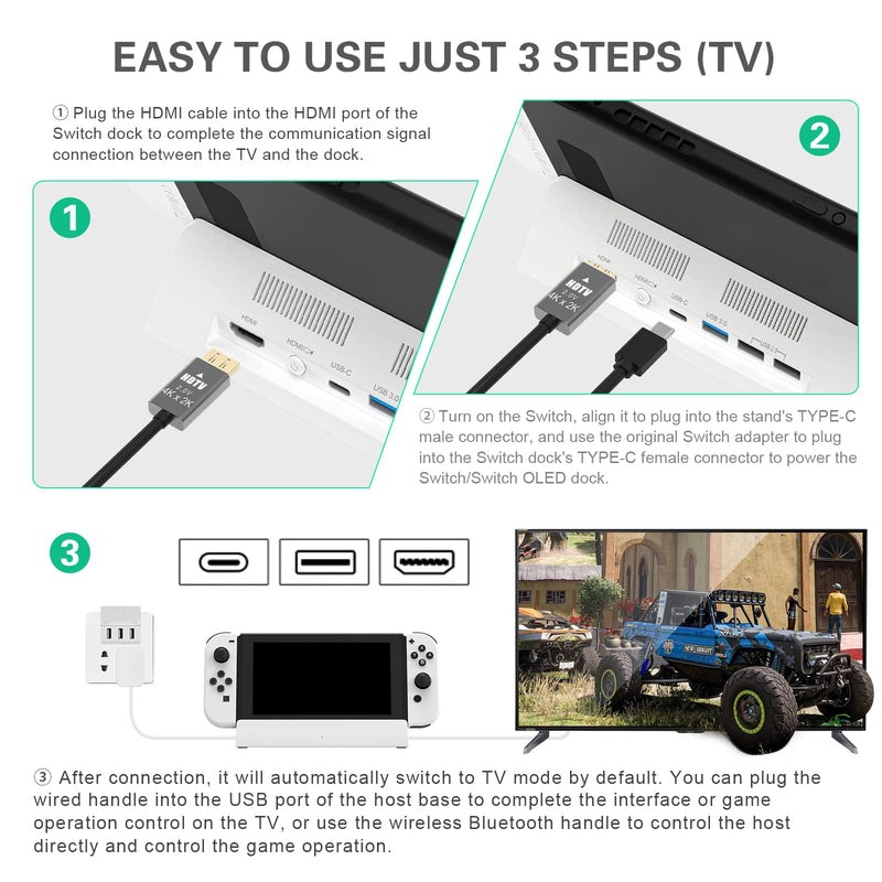 TV Docking Station for Nintendo Switch: Portable OLED Charger Stand, 4K HDMI & 3 USB Ports