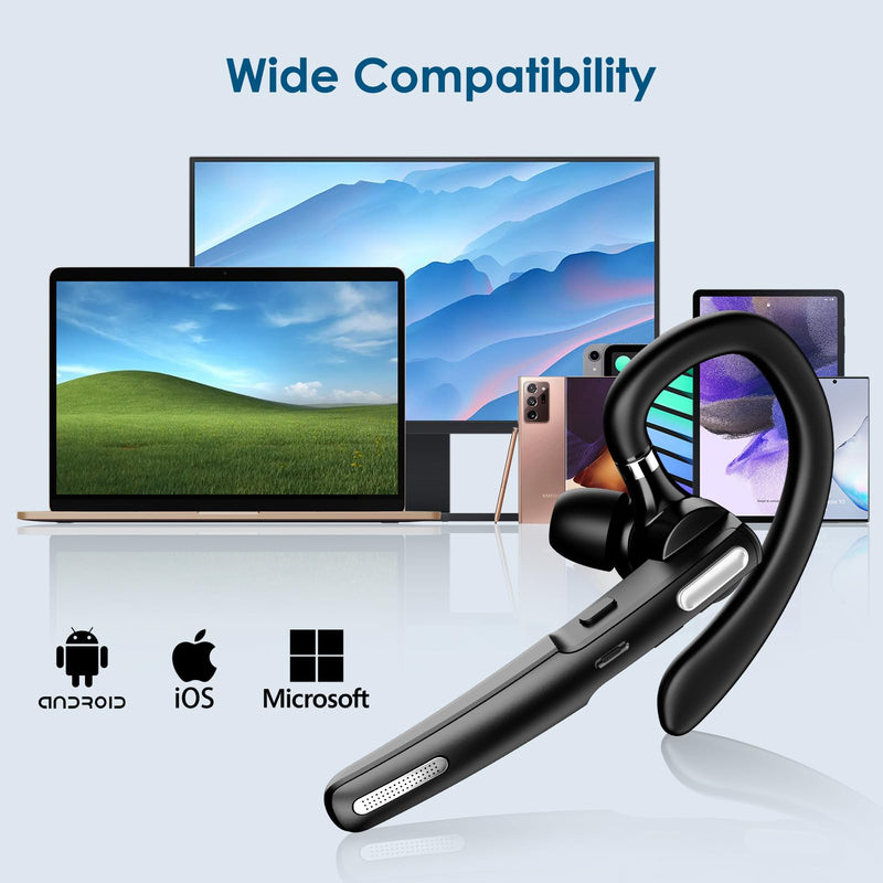 ICOMTOFIT Bluetooth Headset, Wireless Bluetooth Earpiece V5.0 Hands-Free Earphones with Built-in Mic for Driving/Business/Office, Compatible with iPhone and Android (Black) Black