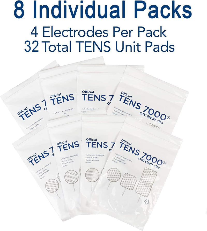 TENS 7000 Official TENS Unit Replacement Pads, 32 Pack, 16-2" X 2", 16-2" X 4" Electrode Pads Compatible with Most TENS Machines Replacement Electrodes Pack