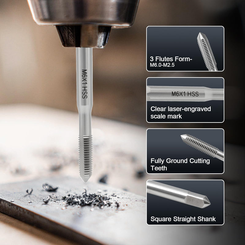 18PCS Tap and Drill Set - 4341 High Speed Steel Metric Drill and Tap Set,Titanium Coated, Tap Range M2.5 * 0.45—M12*1.75, Metal Storage Case