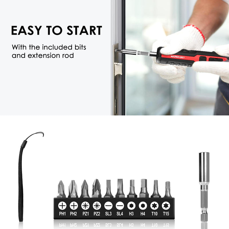 Electric Screwdriver Set, 4V Cordless Precision Screwdriver Set w/ 10 Magnetic Bits, 6 Torque Settings, LED Light, 3 Starting Modes and Storage Case, Repair Tool Kit for Electronics and DIY Projects Black