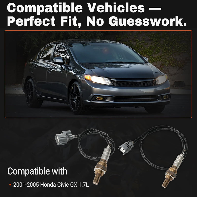 Set of 2 Oxygen Sensor Upstream Downstream O2 Sensor Compatible with 2001-2005 Honda Civic GX 1.7L L4 Replace 234-4092, 234-4123, 2344123, 2344092 2001-2005 Civic 1.7L
