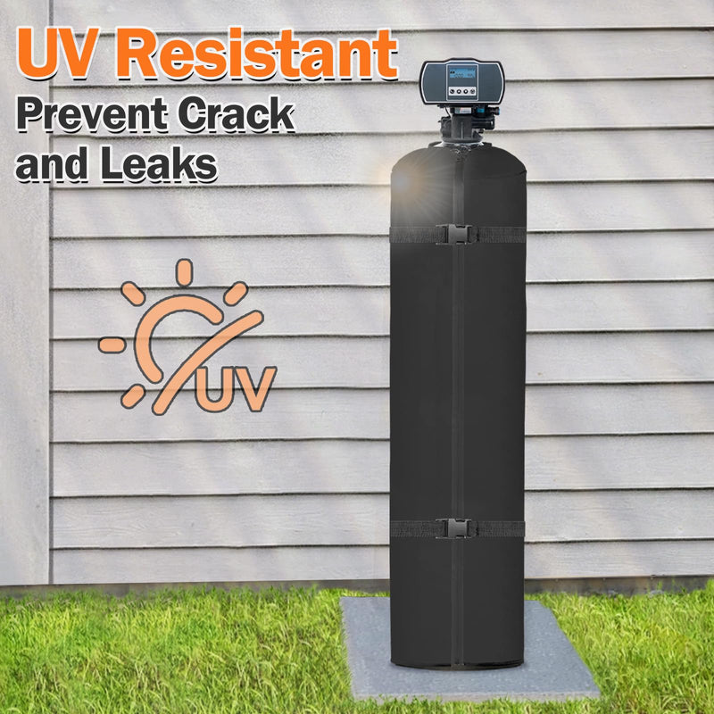 Water Softener Cover Outdoor Insulated, 3 Layers Insulation Water Softener Tank Jacket, Water Softener Covers for Outside Units, 10''D x 54''H(Cover Only)- Black 10''D x54''H