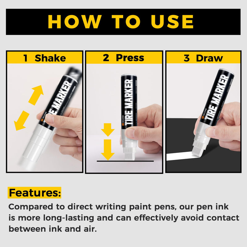 SELEAD Jumbo Tire Marker White - 4 Pack 15mm Wide Tip Paint Pens for Car Tires Lettering, Large Capacity Premium Ink Waterproof Permanent Markers 4white