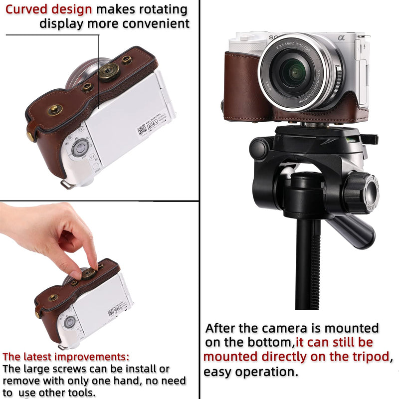 XEVN for Sony ZV-E10 case,for Sony ZV-E10 case,Premium PU Full Body Leather Camera Case Bag for Sony Alpha ZV-E10 Fit 16-50mm Lens with Camera Shoulder Strap ZV-E10-Coffee
