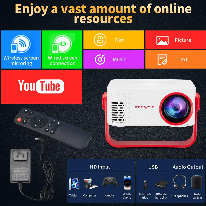 Mini Projector, Portable Projector Upgraded Full HD 1080P Resolution, Smart Movie Projector with WiFi,180° Rotatable Stand, Compatible with iOS/Android/Windows/USB/HDMI