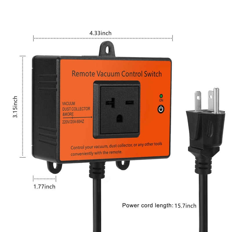 Automatic Remote Vacuum Switch, 220V Wireless Remote Control Dust Collector Starter Outlet Switch (Battery Included)
