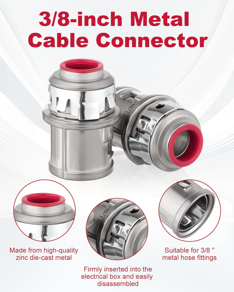 25 PCS Metal Cable connectors, 3/8" snap Conduit Connector, zinc Electrical Connector for Steel and Aluminum Cable 25 Pcs