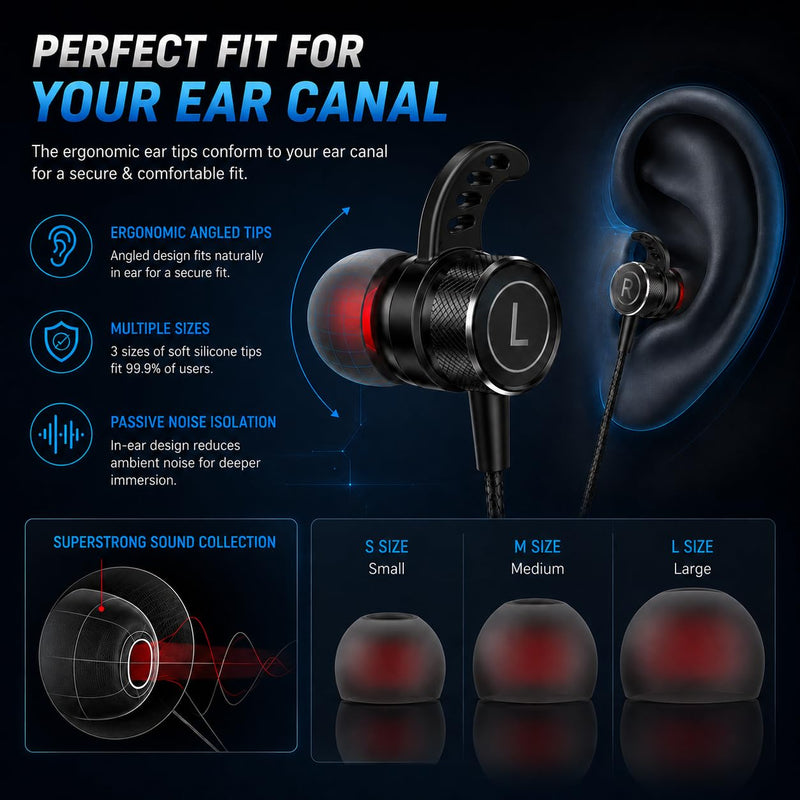 KASOTT SoundMaster Pro V1 - Gaming Earphones with Dual Audio Drivers,Battle Buds,in-Line Mic with Mute and Volume Control, Compatible with Xbox Series,Xbox One,PS5,PS4,Switch,Pc with 3.5mm Aux Black