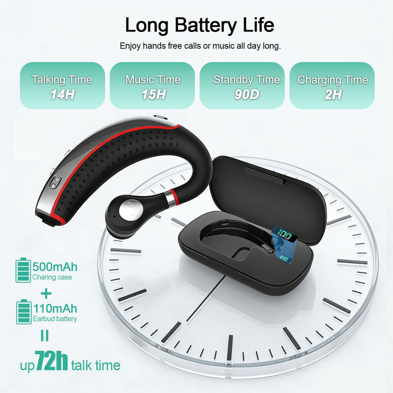 Bluetooth Headset, Wireless Bluetooth Earpiece with 500mAh Charging Case for Hands-Free Ultralight Headphones V5.3 with Microphone for iOS Android for/Business/Office/Trucker (Red) Red