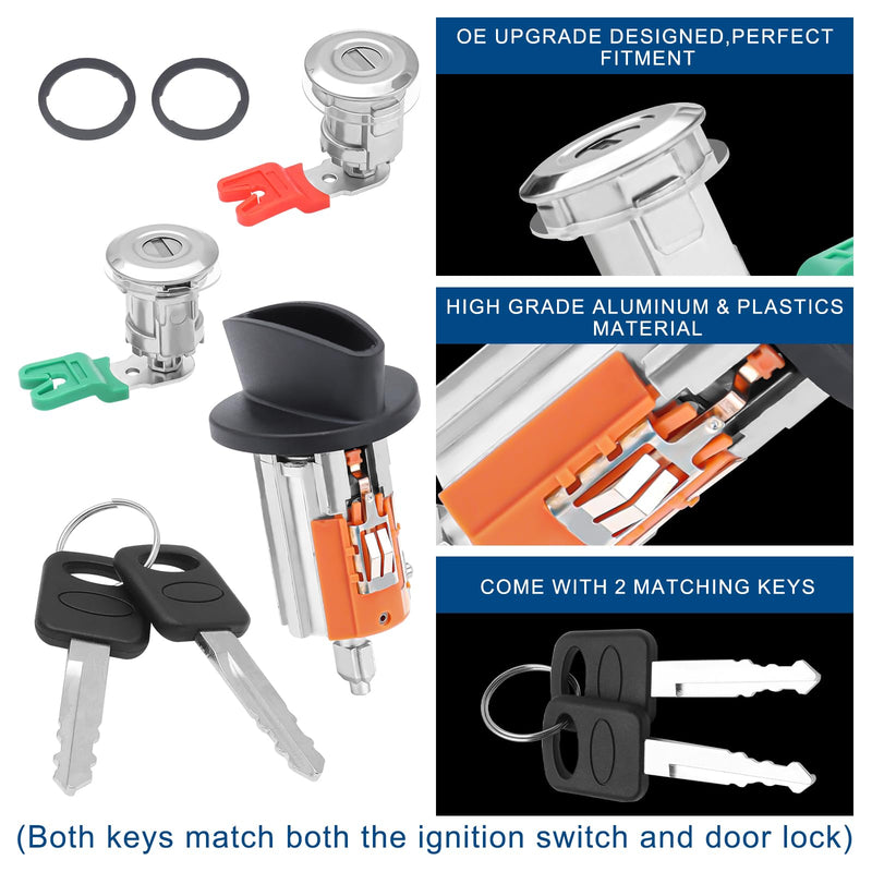 Ignition Switch Door Lock Cylinder Kit for Ford, Ignition Switch Lock Cylinders Keys fit 97-08 Ford E150 E250 E350 Ranger Ignition Locks Cylinder, 96-07 Explorer Aerostar, Replace LC6177 DL5886 597638 Ignition & 2 Door Locks