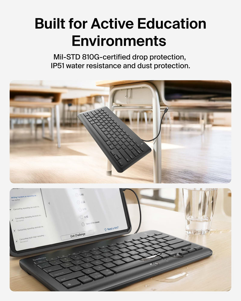Belkin USB-C Wired Keyboard Full-Size, Plug & Play iPad A16/10th Gen | no batteries required, durable accessory, schools, offices, travel, full-size keys, classroom tablet