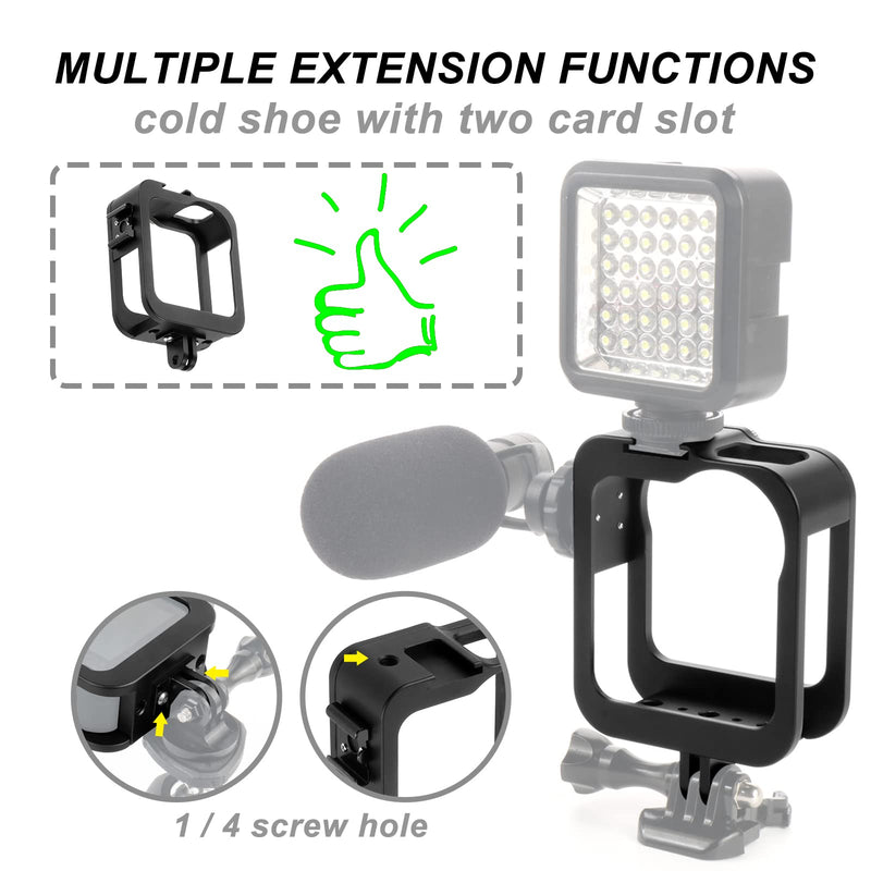 Accessories for Gopro Max Aluminum Alloy Case, Frame Protector Housing Shell with Hot Shoe Interface Compatible GoPro MAX Official Replacement Protective Lense MAX Aluminum frame