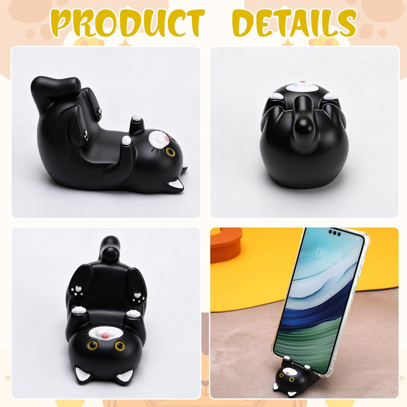 Resin Cat Phone Stand & Eyeglass Holder, Desk Decorative (Black) | Sturdy Resin Build, Cute Cat Themed Design, Works as Phone Stand, Eyeglass Holder And Desk Organizer for Home And Office Black 1