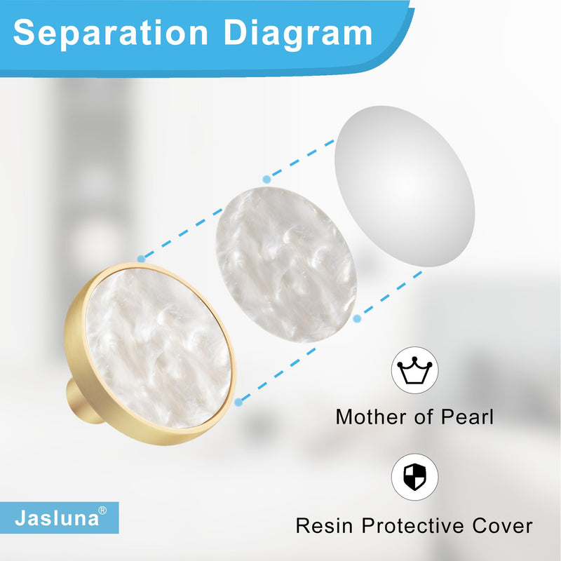 12 Pack Round Gold Cabinet Drawer Knobs,1-1/4 Decorative Pearl Drawer Pulls,Brushed Brass Furniture Hardware for Kitchen,Bathroom,Closet,Cupboard Door Pearlescent White 1-1/4 Knob 12