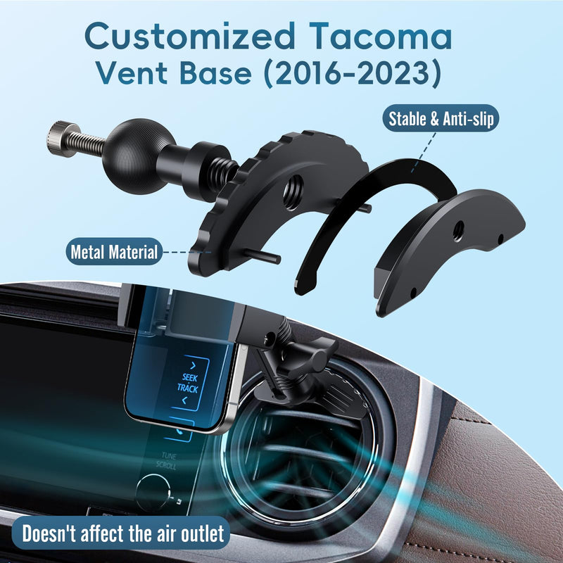 Metal Vent Phone Mount Compatible with Toyota Tacoma 2016-2023 Tundra | Tundra 2014-2021 3rd Gen | Metal Double Socket Arm | 360° Adjustable | Anti-Scratch Base | Keep Stable | 1-Min Install Universal Mount