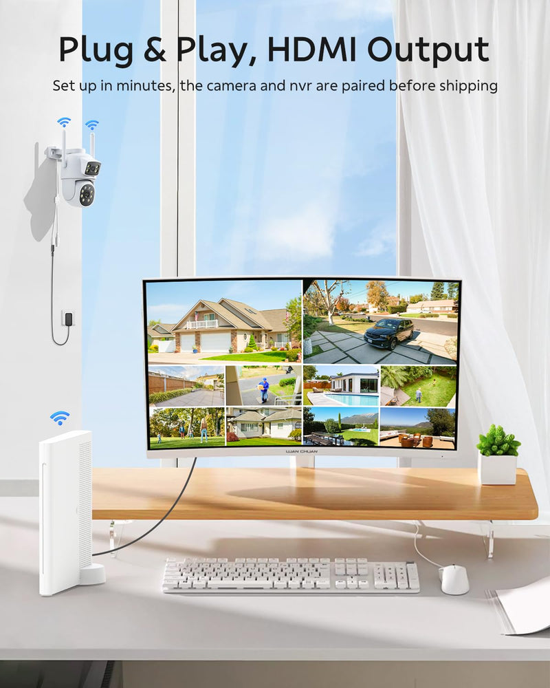 Dual Lens Security Cameras Wireless Outdoor, 2K Full HD Video, 360° View Pan/Tilt Home Security Camera with Color Night Vision, PIR Alarm, 2.4G/5G WiFi, Auto Tracking, 2-Way Audio, Easy to Install Single Camera