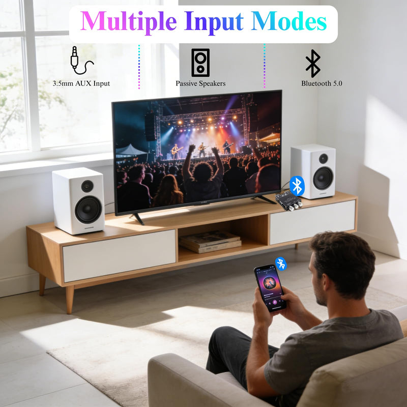ZK-502MT Bluetooth Amplifier Board, 50W+50W with Treble and Bass Control | DC 9-24V, Bluetooth and AUX Inputs, Audio Amp Board for Home Audio DIY Wireless Speakers ZK-502MT
