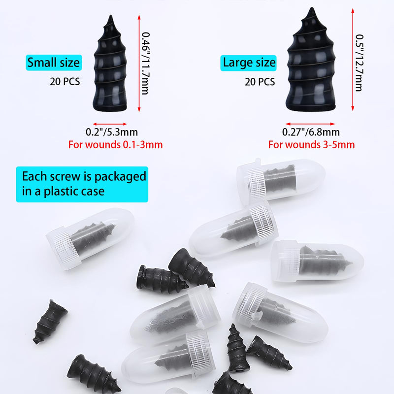 40 PCS Tire Repair Rubber Nail, Tire Repair Rubber Screws, Tire Fast Self-Service Tool, Suitable for Car, Motorcycle, Jeep, Electromobile Tire Puncture Repair