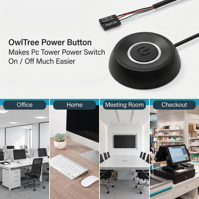 PC Power Button, PC External Power Switch Remote PC-Powers Switch | Desktop Powers Button ON Off LED Indicator, PC-Power Supply Buttons SW Extension, for Computer Motherboard