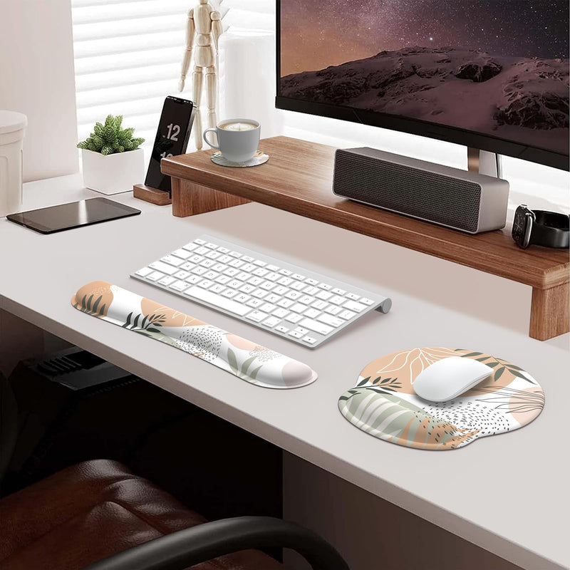 iLeadon Mouse Pad with Wrist Rest Set, Keyboard Wrist Rest + Ergonomic Mouse Pad + Coasters, Easy Typing & Pain Relief Mousepad, Mouse Pad Wrist Support for Computer Home Office, Tropical Leaves A-tropical Leaves