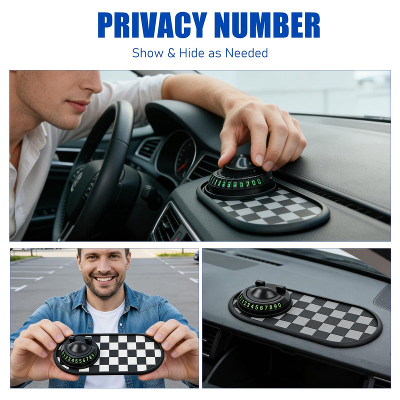 Mobile Phone Bracket Anti-Slip Mat,Multifunction Car Dashboard Mat with Temporary Parking Number,Universal Fit Anti-Slip Mat,360° Rotating Adjustable Phone Holder (Black & Gray) Black & Gray