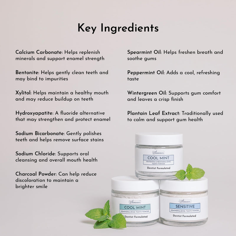 Just Ingredients Remineralizing Tooth Powder - Fluoride-Free, Whitens, Vegan, Clean - 1 oz Whitening 1 Ounce (Pack of 1)