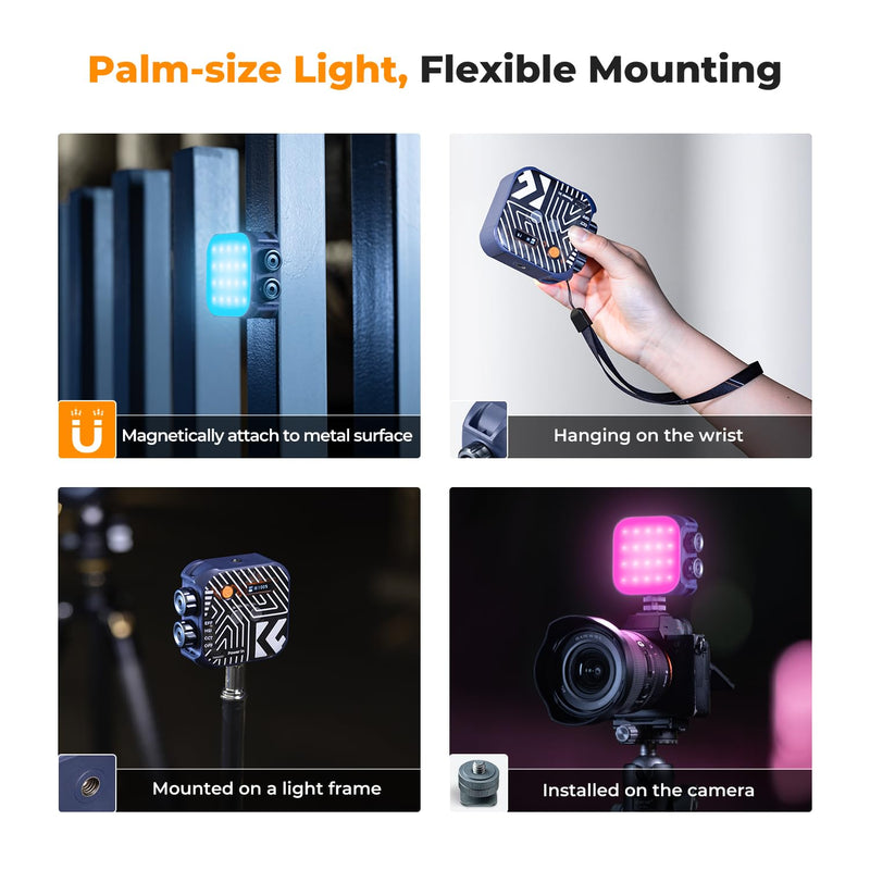 K&F CONCEPT RGB Video Light, 360° Full Color Portable Photography Light, LED Camera Light w 21 Light Effects, 2500K-9900K CRI 96+, 2000mAh Rechargeable Photography Lighting for Vlogging, Selfie, Blue