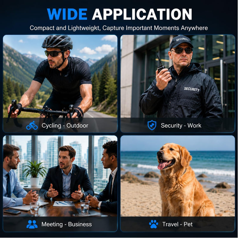 2K Body Camera with 15H Battery, 180° Rotating Lens, Auto Image Flip, Wearable POV Camera with 32GB Card, Magnetic Clip & 1/4 Mount for Cycling, Travel, Vlogging & Outdoor Adventures