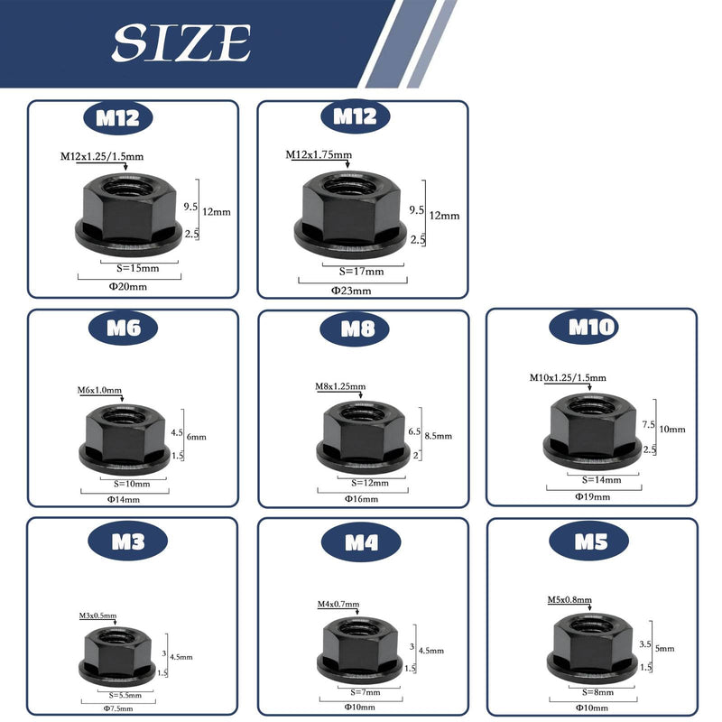 RISON Titanium Nut Titanium Flange Nut M10x1.25mm Titanium Sprocket Nut Black 6AL4V Titanium Flange Nut for Motorcycle 5PCS