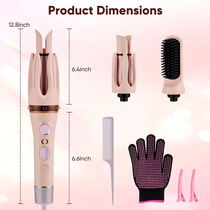 3-in-1 Negative Ions Automatic Curling Wand, Rotating Hair Curler with Straightener Brush, Ceramic Coating Anti-Scald Auto Shut-Off, Four Temperature for Hair Styling, 28mm & 32mm Barrels, 150°C-210°C