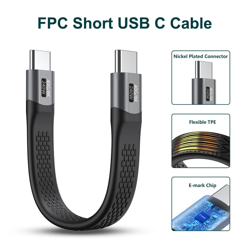 Short USB C Cable (5inch), Thunderbolt 4 USB 4 Cable with 40Gbps Data Transfer 240W PD Fast Charging 8K@60Hz, Compatible for iPhone 15 Pro Max, External SSD, Docking, eGUP Laptop 13CM C-C 40/240W 1