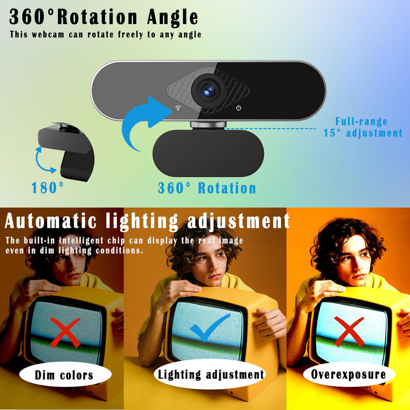 1080P Webcam for PC/Laptop, USB Webcam with Microphone, Noise Cancellation, Support Beauty, Plug & Play with Auto Light Correction for Video Calls, Live Streaming Gaming & Online Meeting Black 1080P