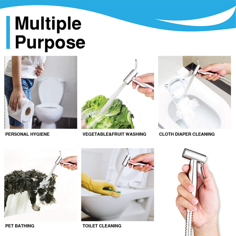 VRH Bidet Sprayer for Toilet and Baby Cloth Diaper Sprayer, Handheld Shattaf Bidet Spray for Toilet with Stainless Steel and Complete Accessories FXVH0-0040ES