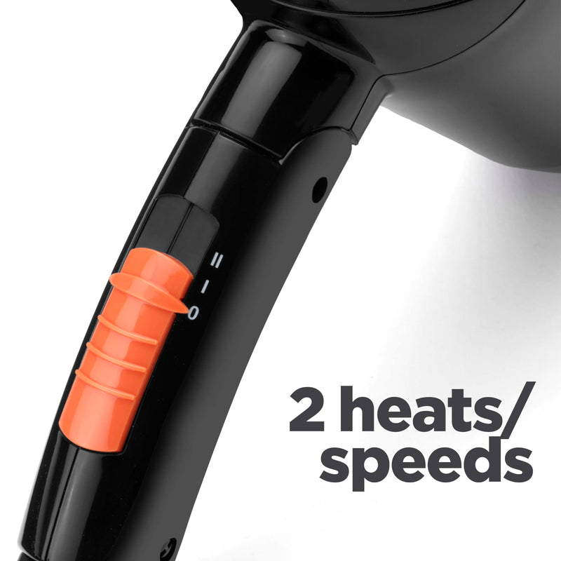 BaByliss Travel Folding Hair Dryer - Lightweight and Powerful 2000W Blow Dryer, Dual Voltage, Worldwide Use, 2 Heat/Speed Settings, Black/Orange, 5334U