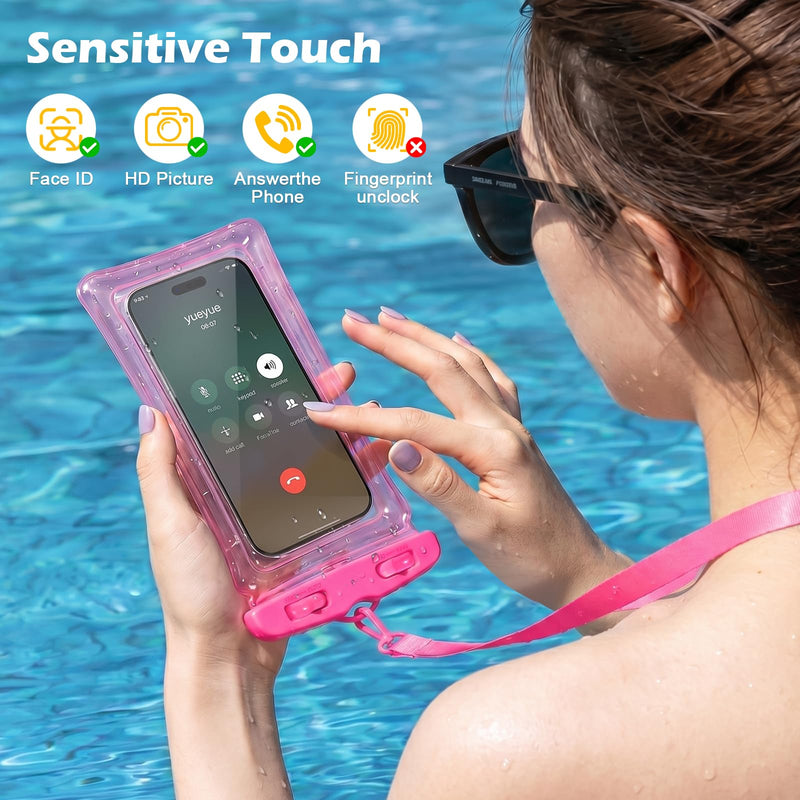 DLseego 2pc PVC Floating Waterproof Phone Pouch with Lanyard (Pink+White) | Universal Case for iPhone 17 16 15 13 Pro Max Up to 7", Beach Cruise for Apple iPhone,Samsung,and More Pink+White