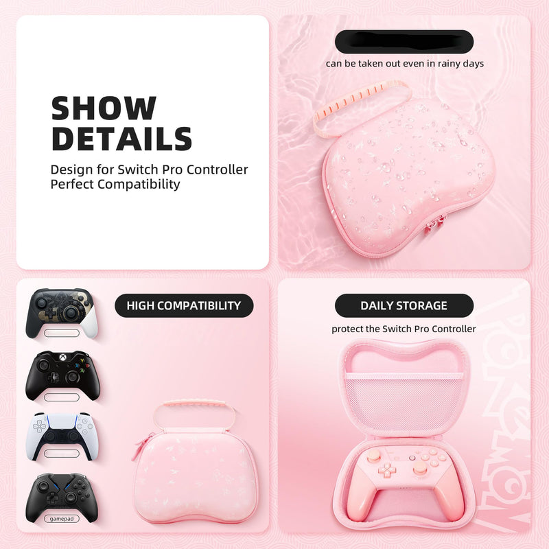 YKASEK Wireless Switch Pro Controller with Carrying Storage Case, Gamepad Remote for Switch Support NFC/Dual Vibration/Screenshot/Wake-up Function, Compatible with Switch/Switch Lite/OLED/PC, Pink
